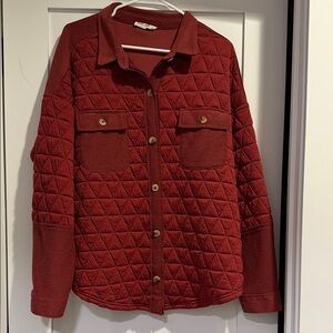 Quilted Button-Up Jacket in Deep Red